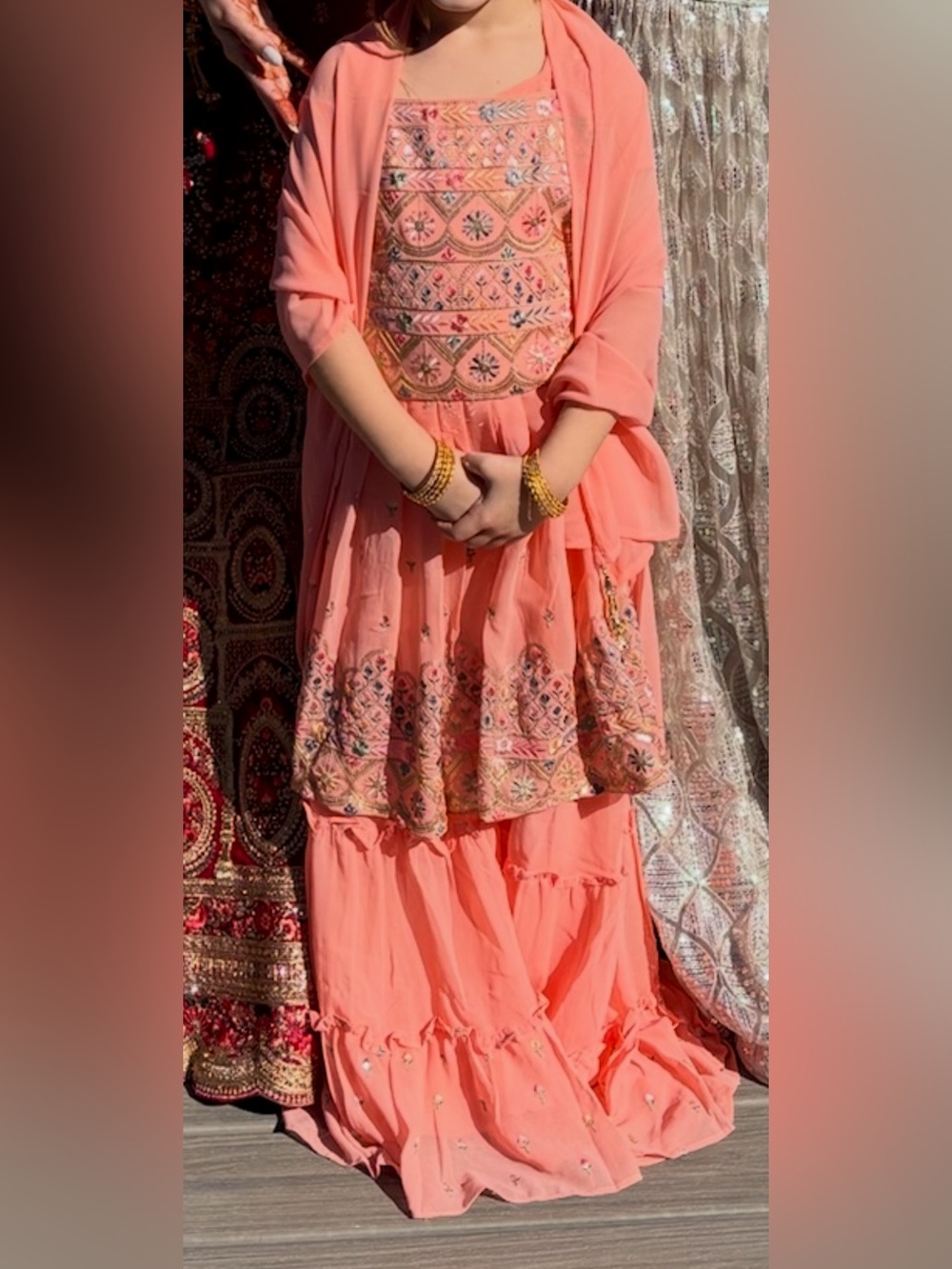 Girls Coral Embroidered Lehnga Made in India